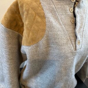 Vintage L.L. Bean Beige Cardigan with Cream Buttons High Trek Yarn with Patch